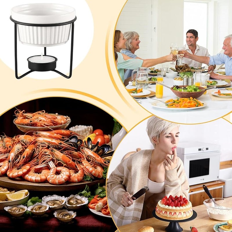 Black Ceramic Fondue Mug Pot Butter Warmer Portable Kitchen Set for Chocolate Cheese Tea - Image 4